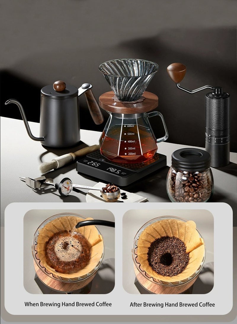 PAKCHOICE 10 Pcs Drip Coffee Maker Set V60 Drip Coffee Set with Goose Neck Kettle Digital Scale Manual Grinder and 100 Pcs Paper Filter Hand Brewing Coffee Accessories Kit - Image 5